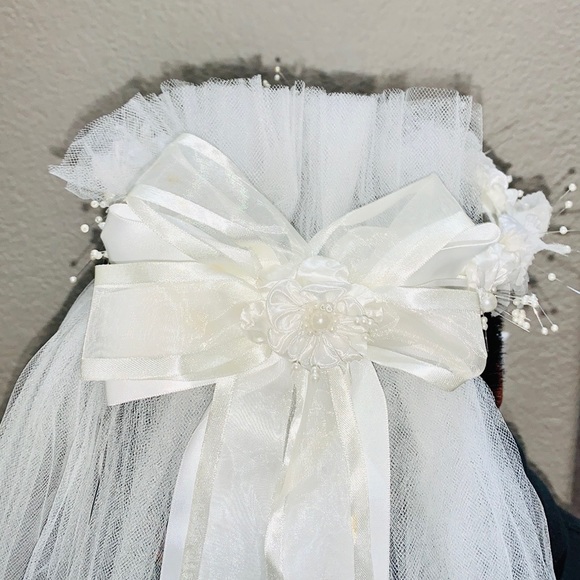 Veil for Girls,White Lace Flower Crown Veil - Picture 4 of 7